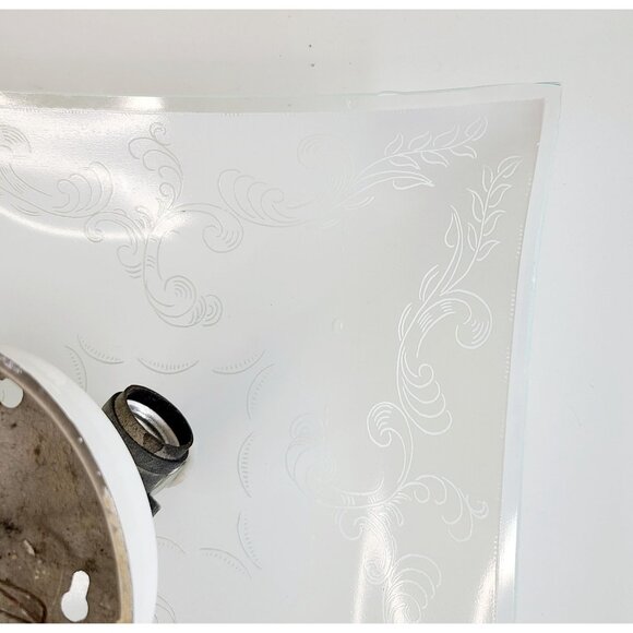 Vintage MCM Glass Ceiling Light Fixture With Etched Swirl Design & Metal Base - Picture 8 of 14